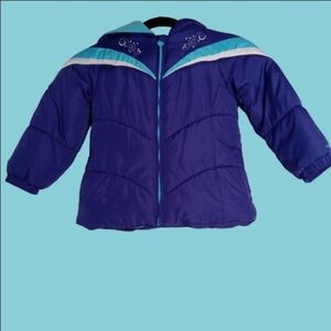 LONDON FOG GIRL'S 5-6 WINTER JACKET‎ PURPLE; WHITE; & AQUA FLEECE LINED
